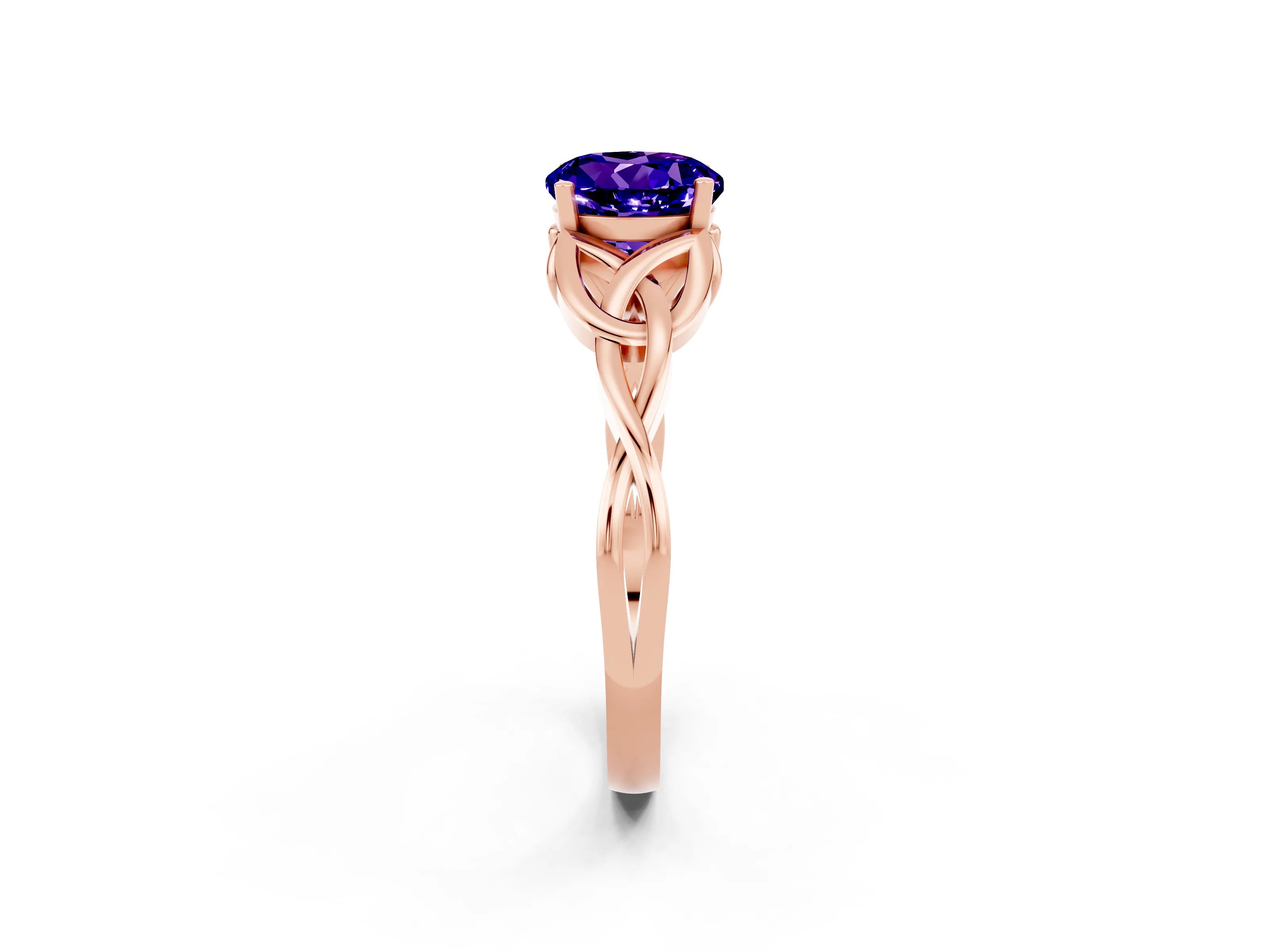 Rose gold Round Cut Tanzanite Solitaire Celtic Knot Ring with Four-Prong Setting_14