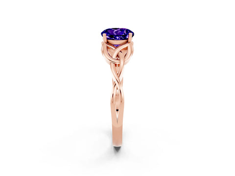 Rose gold Round Cut Tanzanite Solitaire Celtic Knot Ring with Four-Prong Setting_14