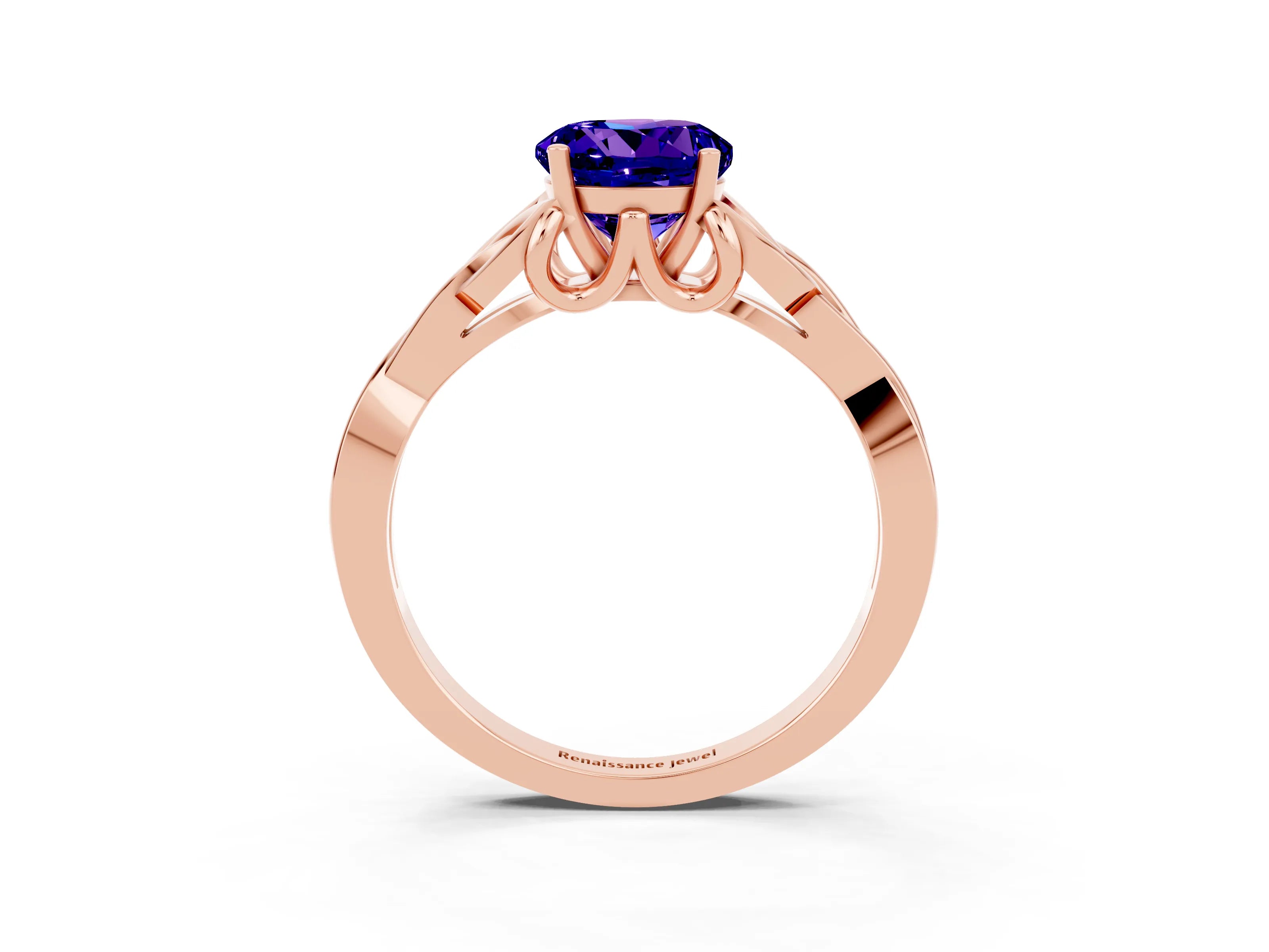 Rose gold Round Cut Tanzanite Solitaire Celtic Knot Ring with Four-Prong Setting_15
