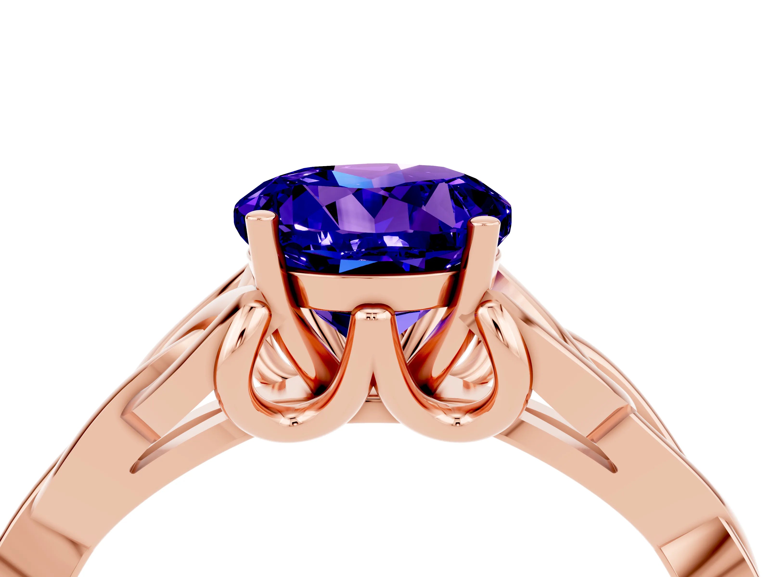 Rose gold Round Cut Tanzanite Solitaire Celtic Knot Ring with Four-Prong Setting_16