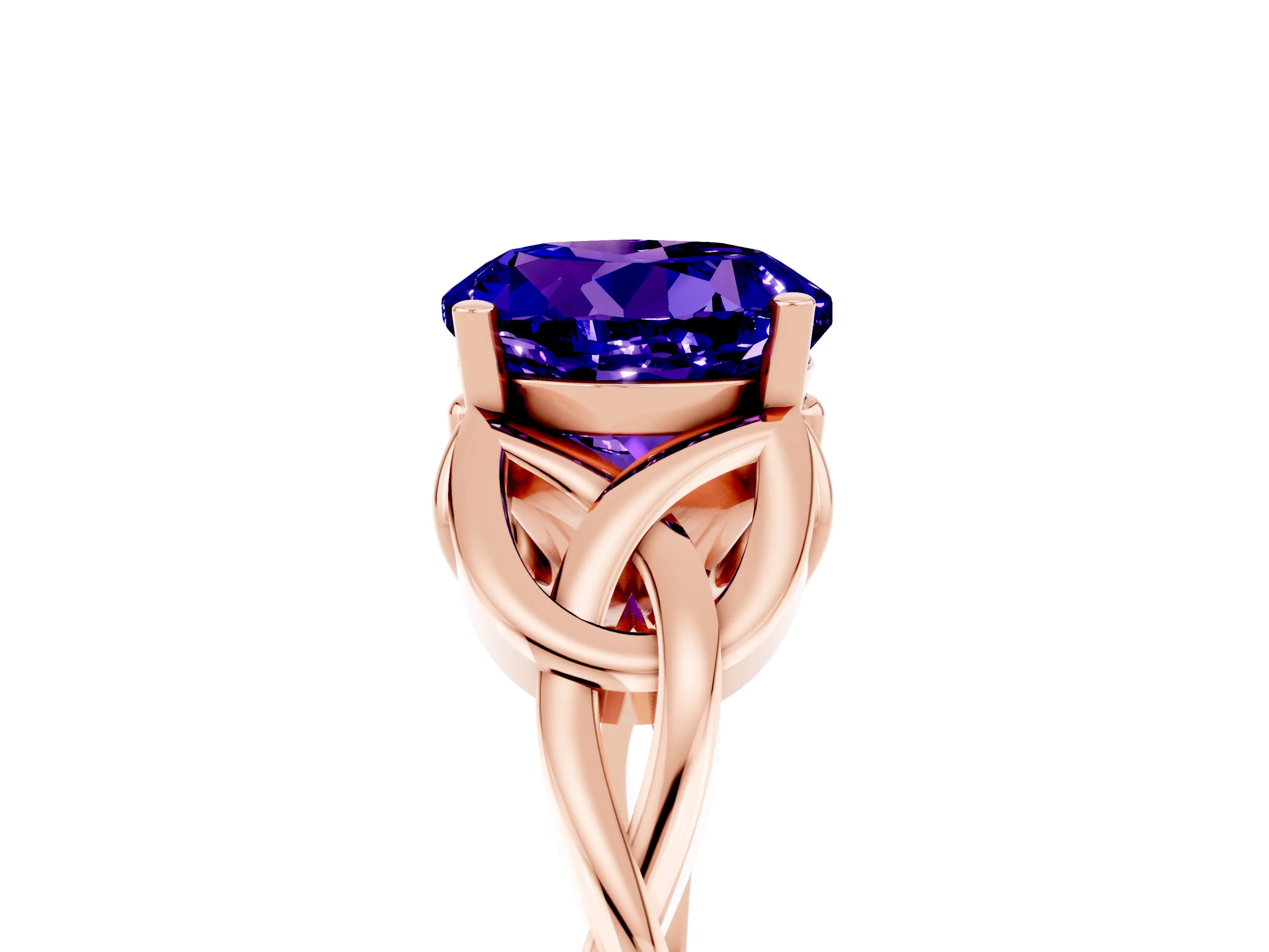 Rose gold Round Cut Tanzanite Solitaire Celtic Knot Ring with Four-Prong Setting_17