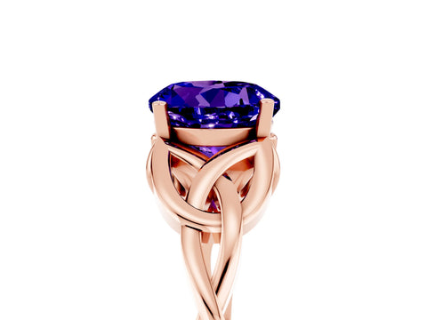 Rose gold Round Cut Tanzanite Solitaire Celtic Knot Ring with Four-Prong Setting_17