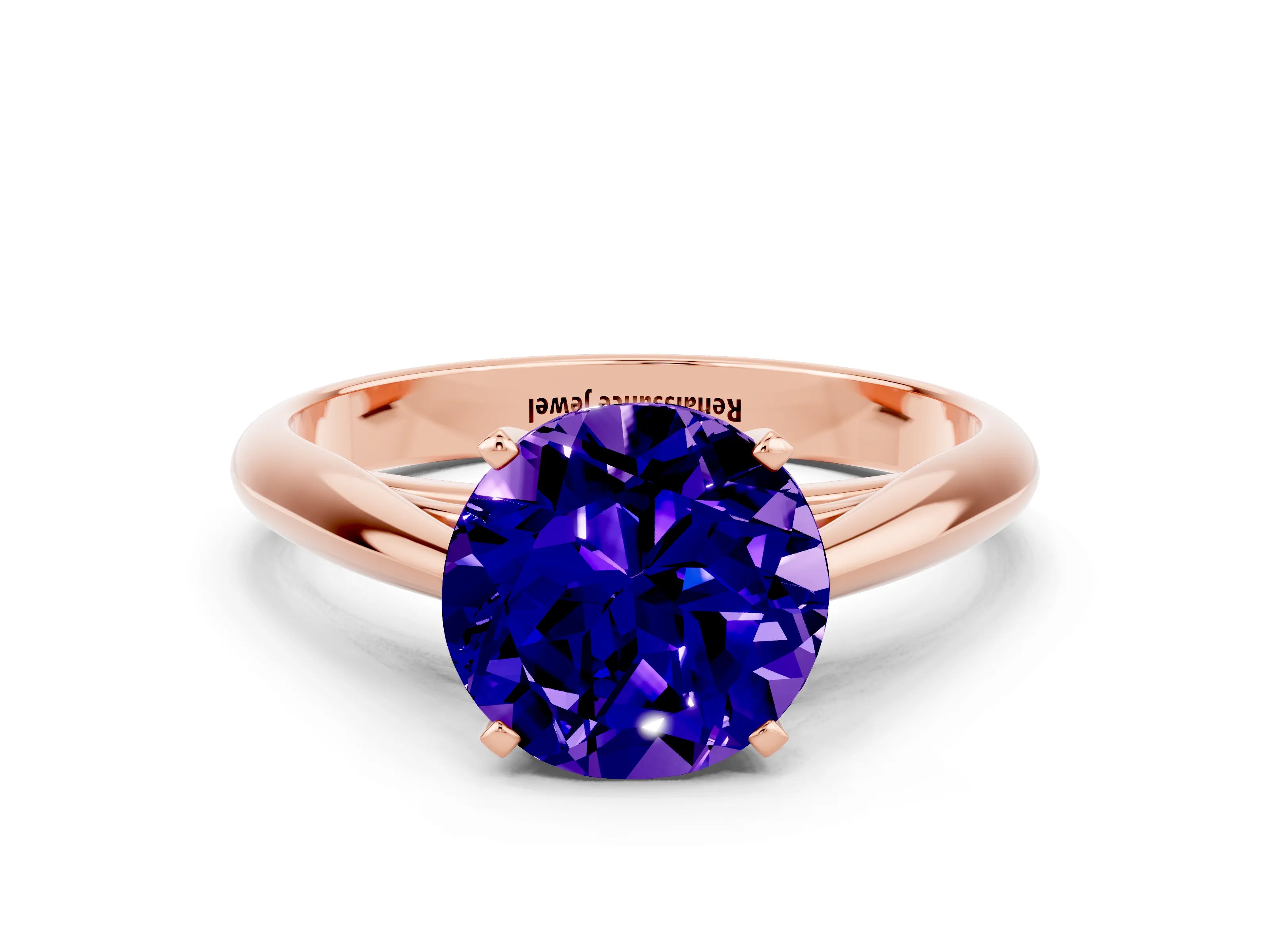 Rose gold Round Cut Tanzanite Solitaire Engagement Ring with Cathedral Setting and Four-Prong Mount_12