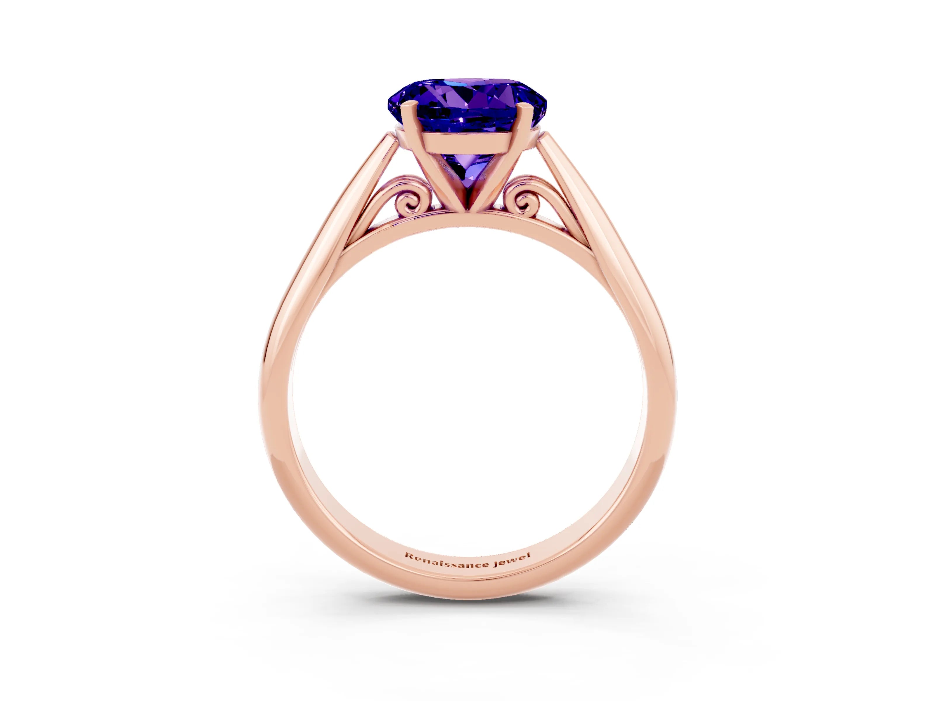 Rose gold Round Cut Tanzanite Solitaire Engagement Ring with Cathedral Setting and Four-Prong Mount_15