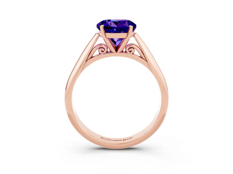 Rose gold Round Cut Tanzanite Solitaire Engagement Ring with Cathedral Setting and Four-Prong Mount_15