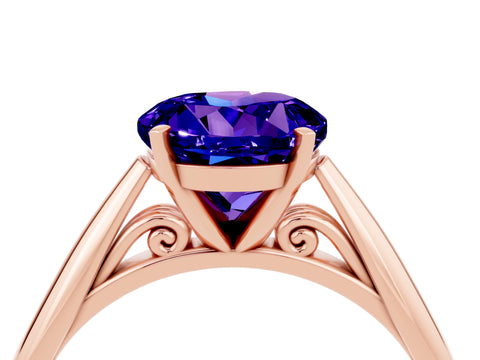 Rose gold Round Cut Tanzanite Solitaire Engagement Ring with Cathedral Setting and Four-Prong Mount_16