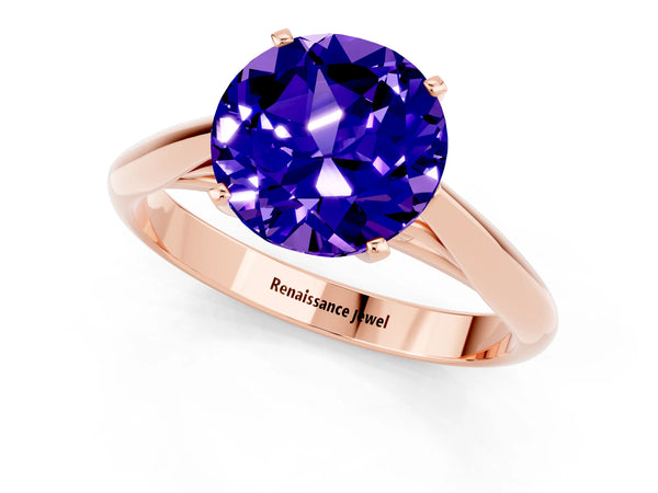 Rose gold Round Cut Tanzanite Solitaire Engagement Ring with Cathedral Setting and Four-Prong Mount