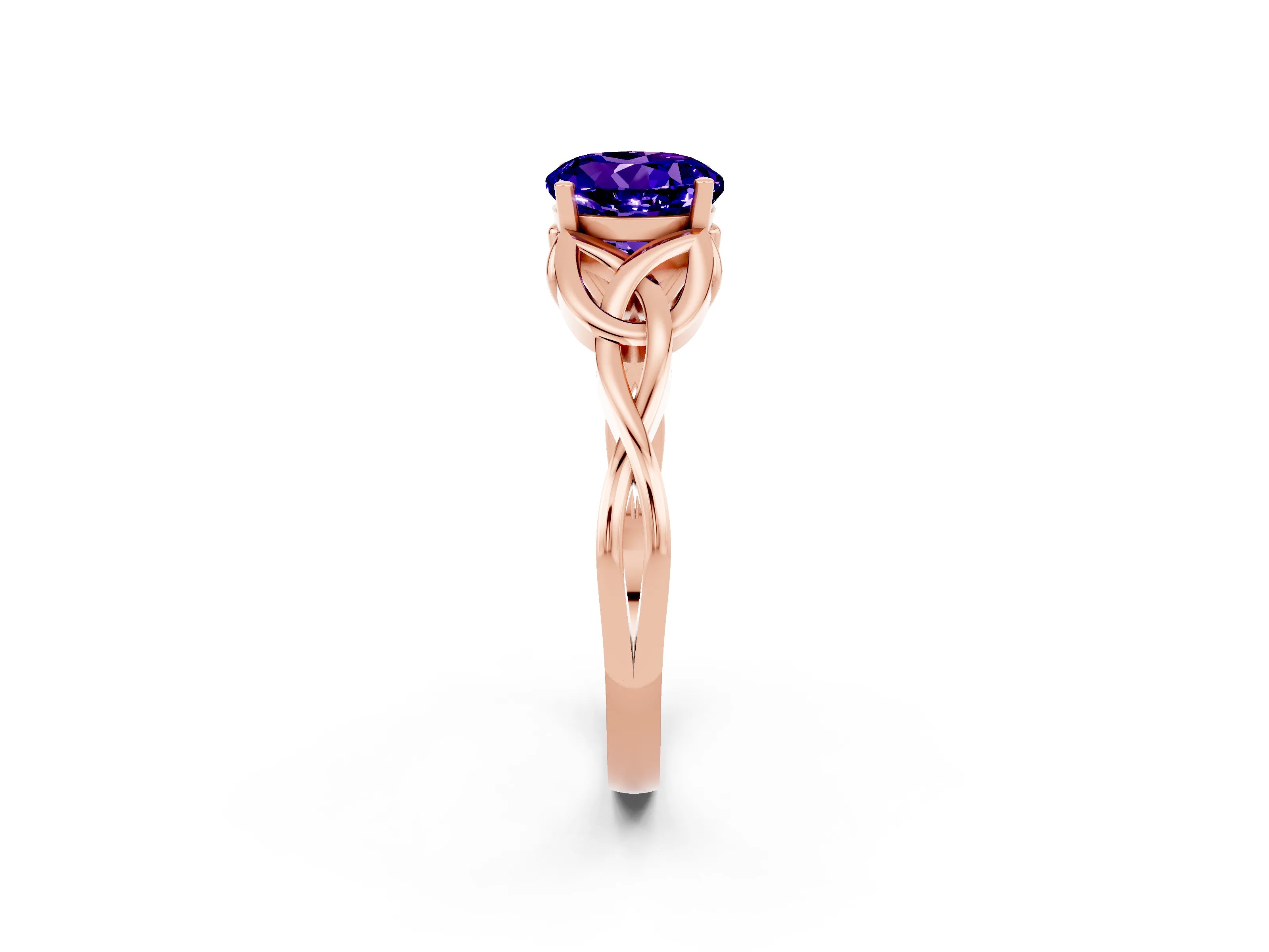 Rose gold Round Cut Tanzanite Solitaire Engagement Ring with Celtic Knot Band and Four-Prong Setting_2