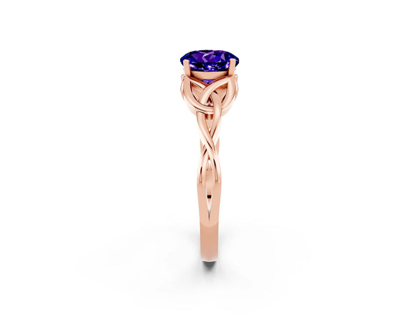 Rose gold Round Cut Tanzanite Solitaire Engagement Ring with Celtic Knot Band and Four-Prong Setting