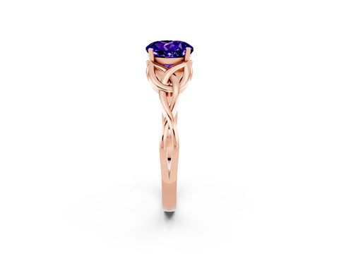 Rose gold Round Cut Tanzanite Solitaire Engagement Ring with Celtic Knot Band and Four-Prong Setting_2