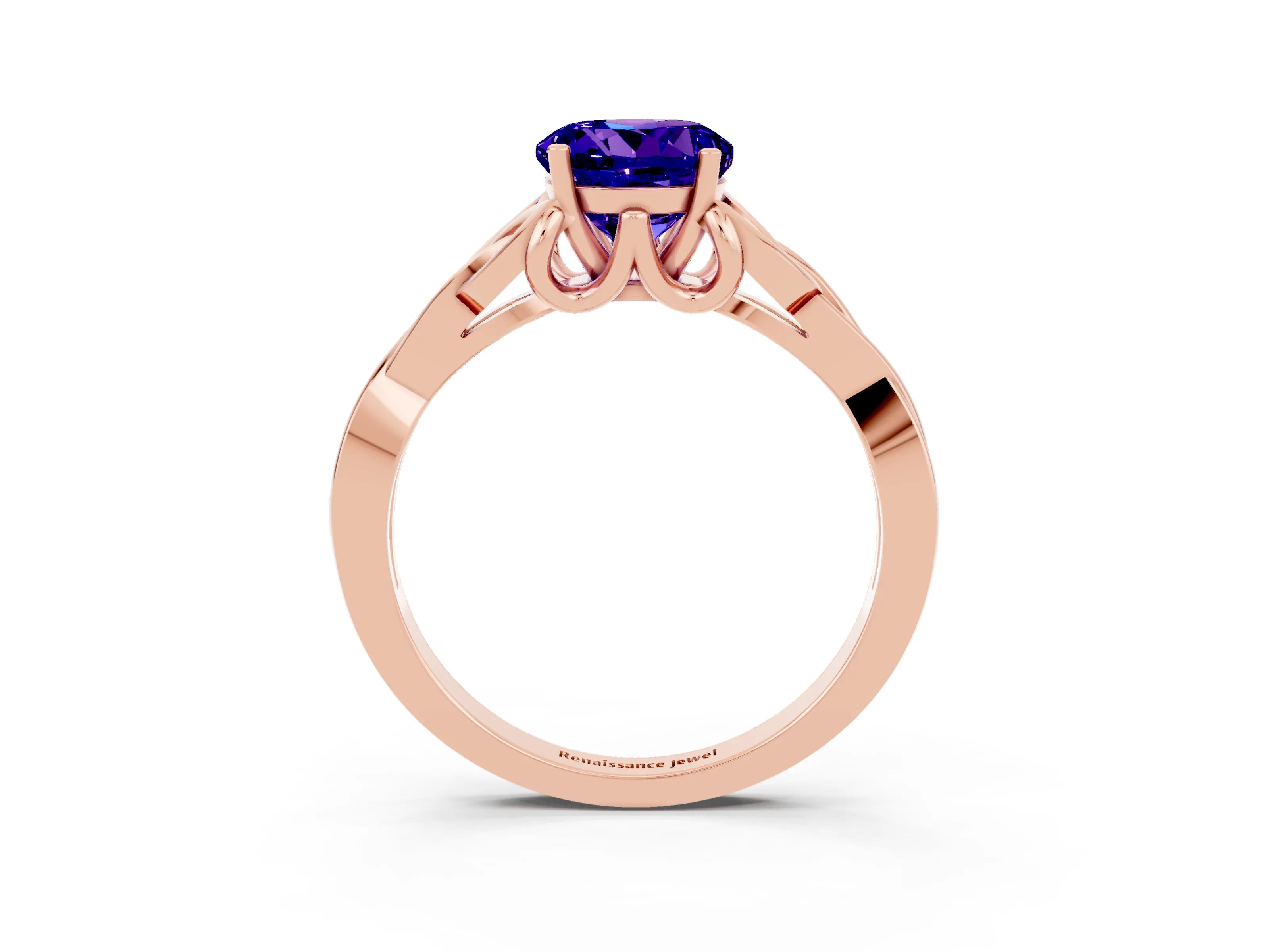 Rose gold Round Cut Tanzanite Solitaire Engagement Ring with Celtic Knot Band and Four-Prong Setting_3