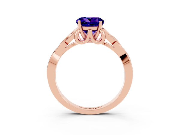 Rose gold Round Cut Tanzanite Solitaire Engagement Ring with Celtic Knot Band and Four-Prong Setting