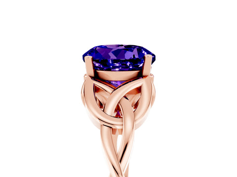 Rose gold Round Cut Tanzanite Solitaire Engagement Ring with Celtic Knot Band and Four-Prong Setting_5