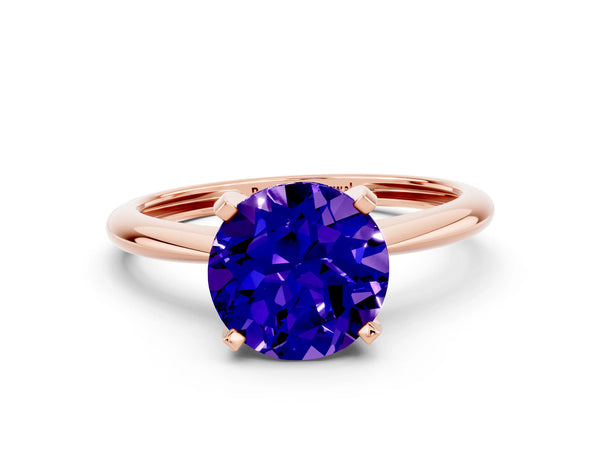 Rose gold Round Cut Tanzanite Solitaire Engagement Ring with Classic Band and Four-Prong Setting