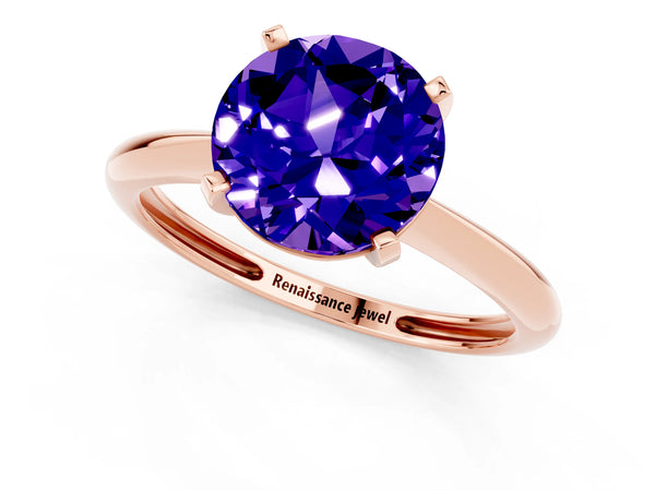 Rose gold Round Cut Tanzanite Solitaire Engagement Ring with Classic Band and Four-Prong Setting