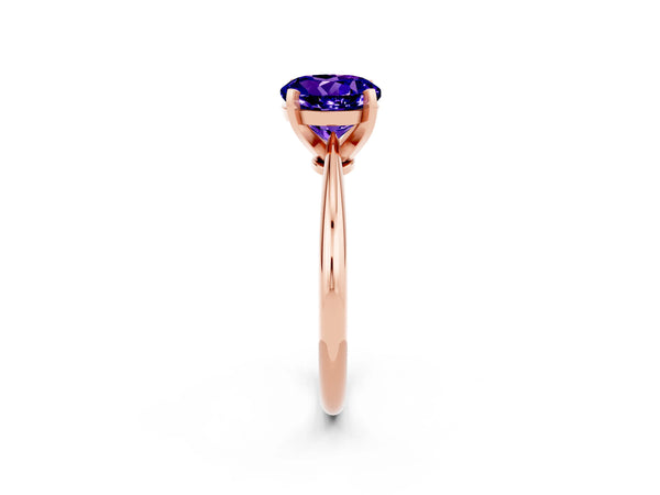 Rose gold Round Cut Tanzanite Solitaire Engagement Ring with Classic Band and Four-Prong Setting