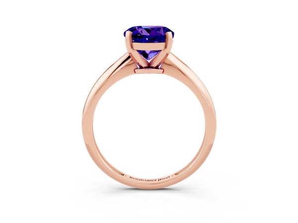 Rose gold Round Cut Tanzanite Solitaire Engagement Ring with Classic Band and Four-Prong Setting