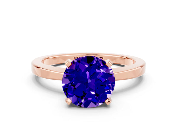 Rose gold Round Cut Tanzanite Solitaire Engagement Ring with Classic Band and Four-Prong Setting