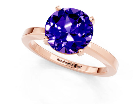 Rose gold Round Cut Tanzanite Solitaire Engagement Ring with Classic Band and Four-Prong Setting_25