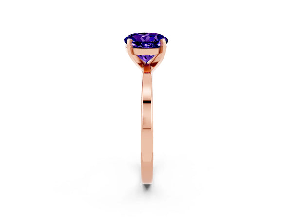 Rose gold Round Cut Tanzanite Solitaire Engagement Ring with Classic Band and Four-Prong Setting