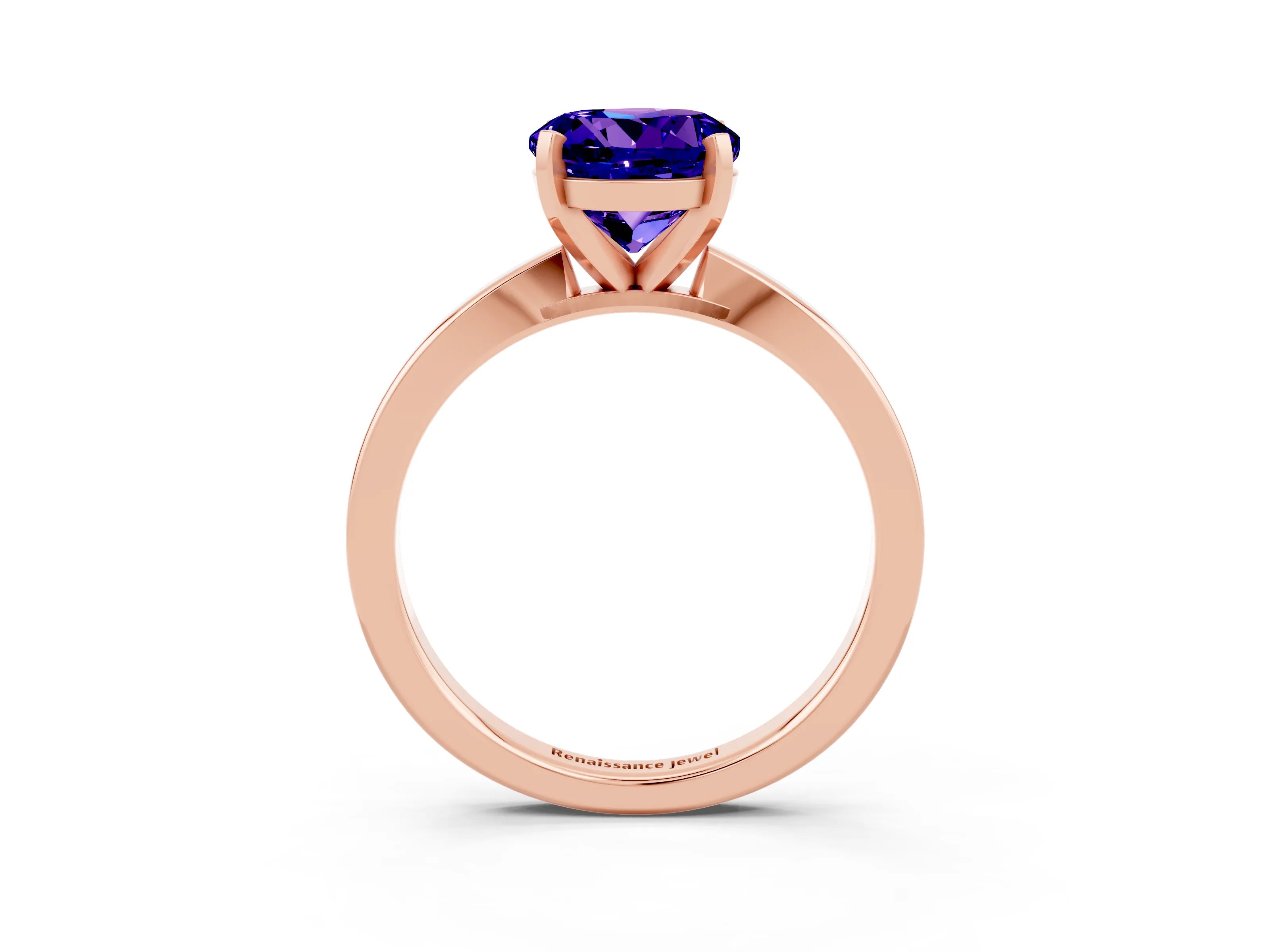 Rose gold Round Cut Tanzanite Solitaire Engagement Ring with Classic Band and Four-Prong Setting_27