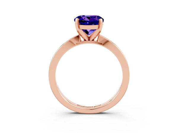 Rose gold Round Cut Tanzanite Solitaire Engagement Ring with Classic Band and Four-Prong Setting
