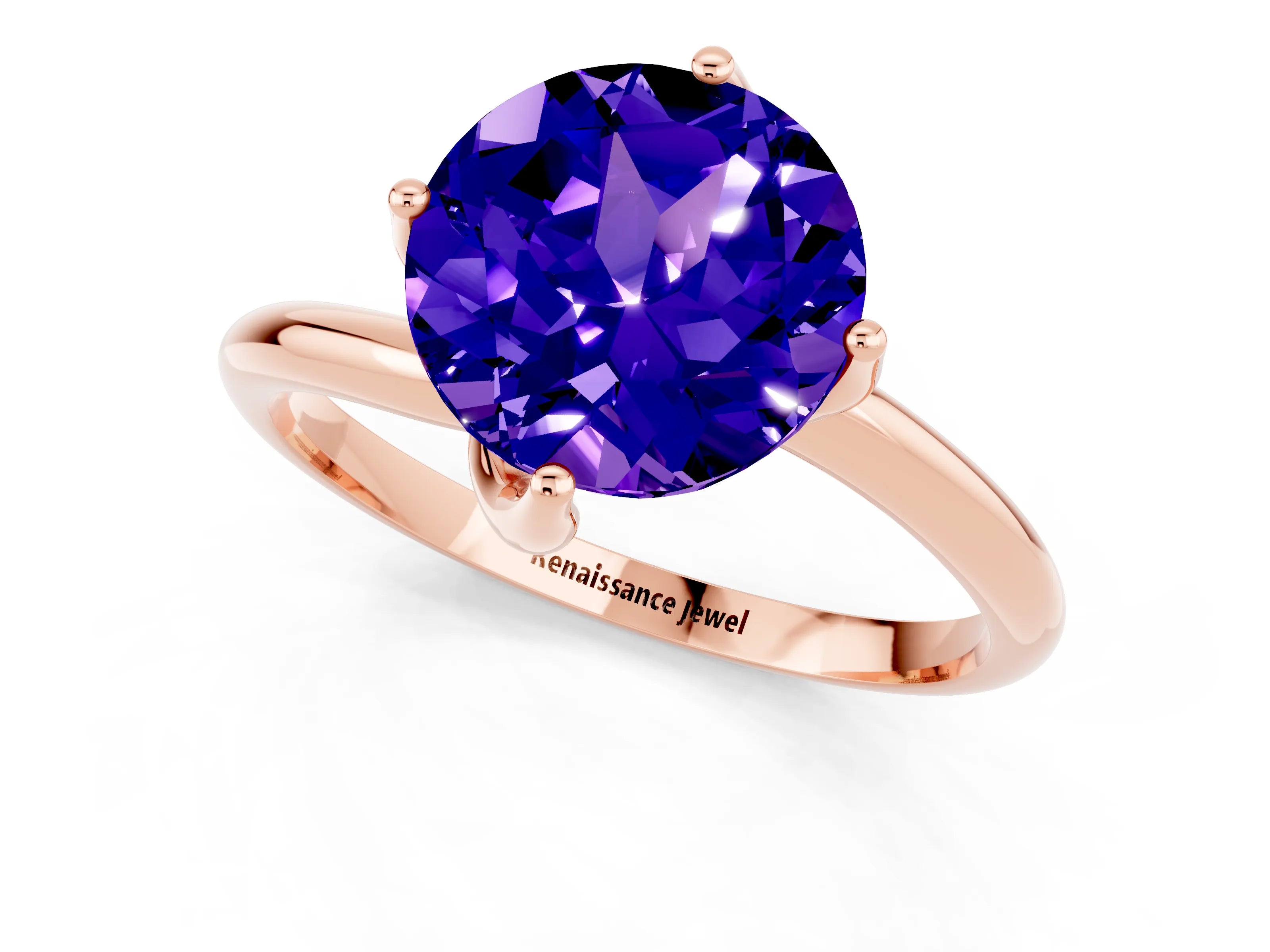 Rose gold Round Cut Tanzanite Solitaire Engagement Ring with Four-Prong Setting and Classic Band_13