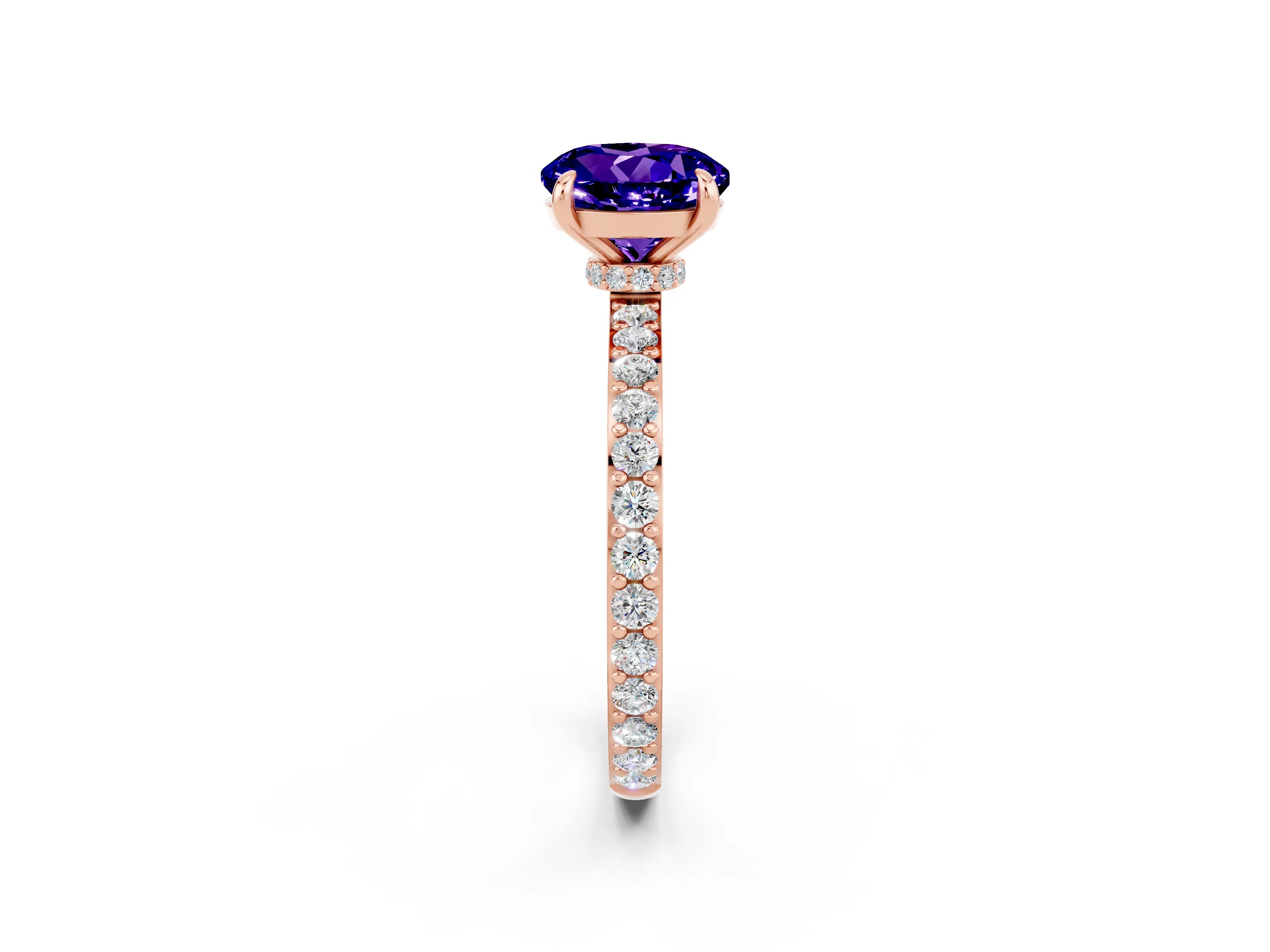 Rose gold Round Cut Tanzanite Solitaire Engagement Ring with Pavé Band and Four-Prong Setting_2