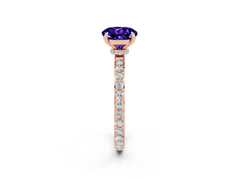 Rose gold Round Cut Tanzanite Solitaire Engagement Ring with Pavé Band and Four-Prong Setting_2