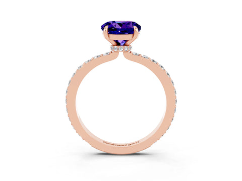 Rose gold Round Cut Tanzanite Solitaire Engagement Ring with Pavé Band and Four-Prong Setting_3