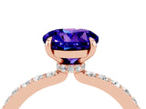 Rose gold Round Cut Tanzanite Solitaire Engagement Ring with Pavé Band and Four-Prong Setting_4