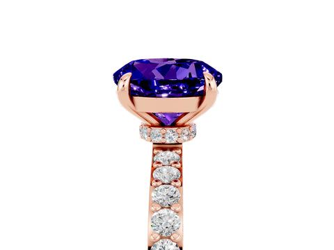 Rose gold Round Cut Tanzanite Solitaire Engagement Ring with Pavé Band and Four-Prong Setting_5