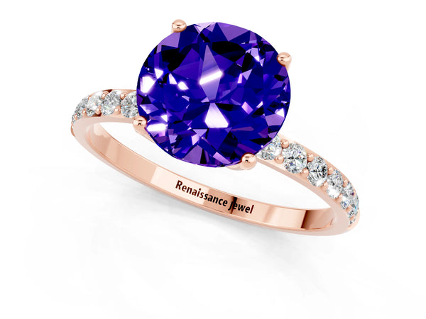 Rose gold Round Cut Tanzanite Solitaire Engagement Ring with Round  Pavé Band and Prong Setting