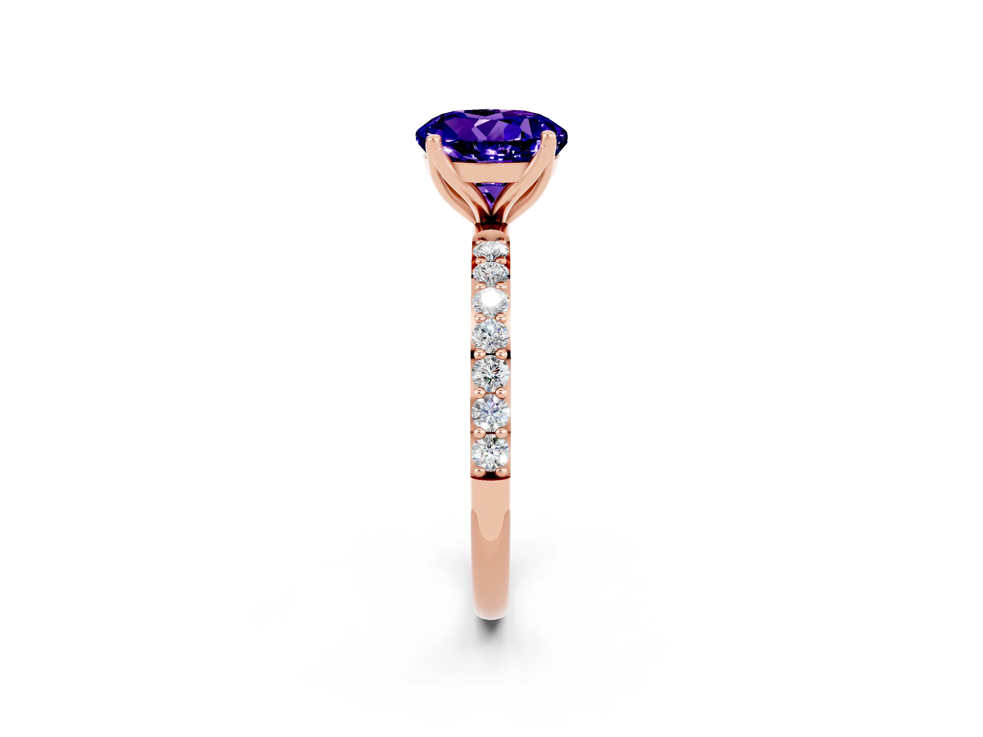 Rose gold Round Cut Tanzanite Solitaire Engagement Ring with Pavé Band and Prong Setting_2