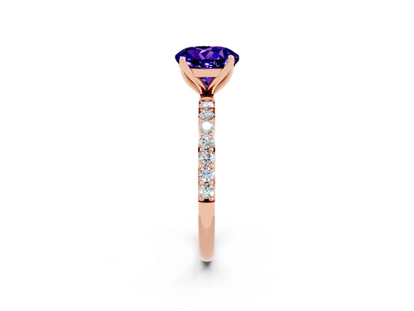 Rose gold Round Cut Tanzanite Solitaire Engagement Ring with Round  Pavé Band and Prong Setting