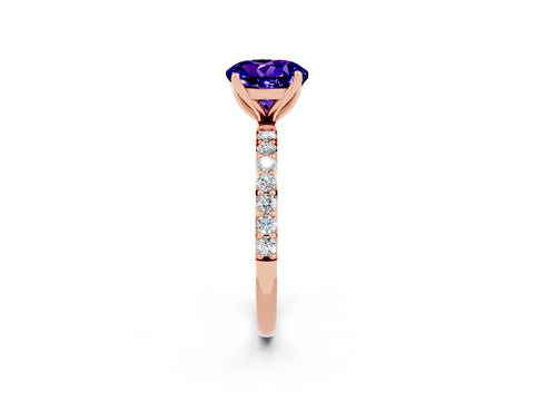 Rose gold Round Cut Tanzanite Solitaire Engagement Ring with Pavé Band and Prong Setting_2