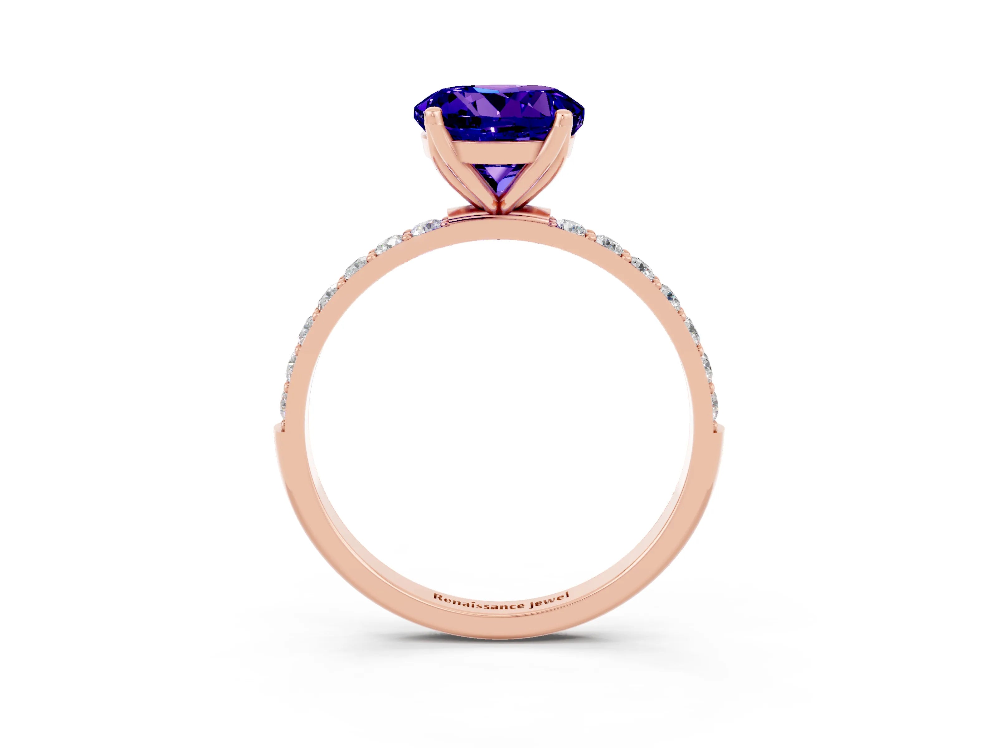 Rose gold Round Cut Tanzanite Solitaire Engagement Ring with Pavé Band and Prong Setting_3