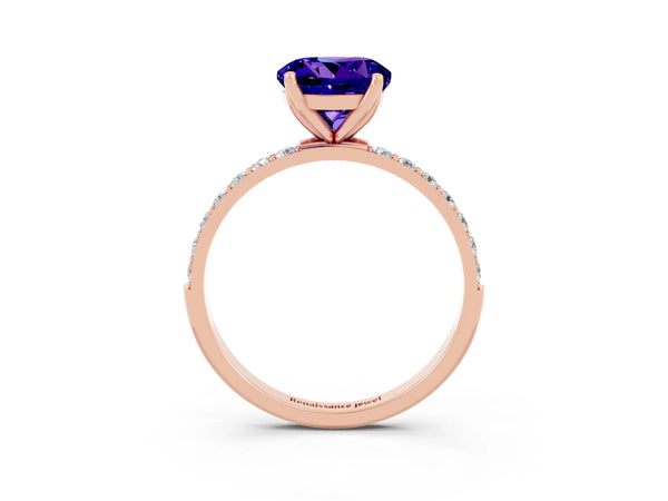 Rose gold Round Cut Tanzanite Solitaire Engagement Ring with Round  Pavé Band and Prong Setting