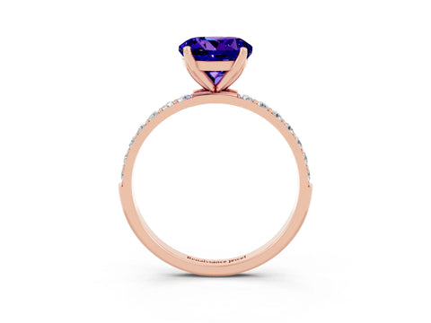 Rose gold Round Cut Tanzanite Solitaire Engagement Ring with Pavé Band and Prong Setting_3