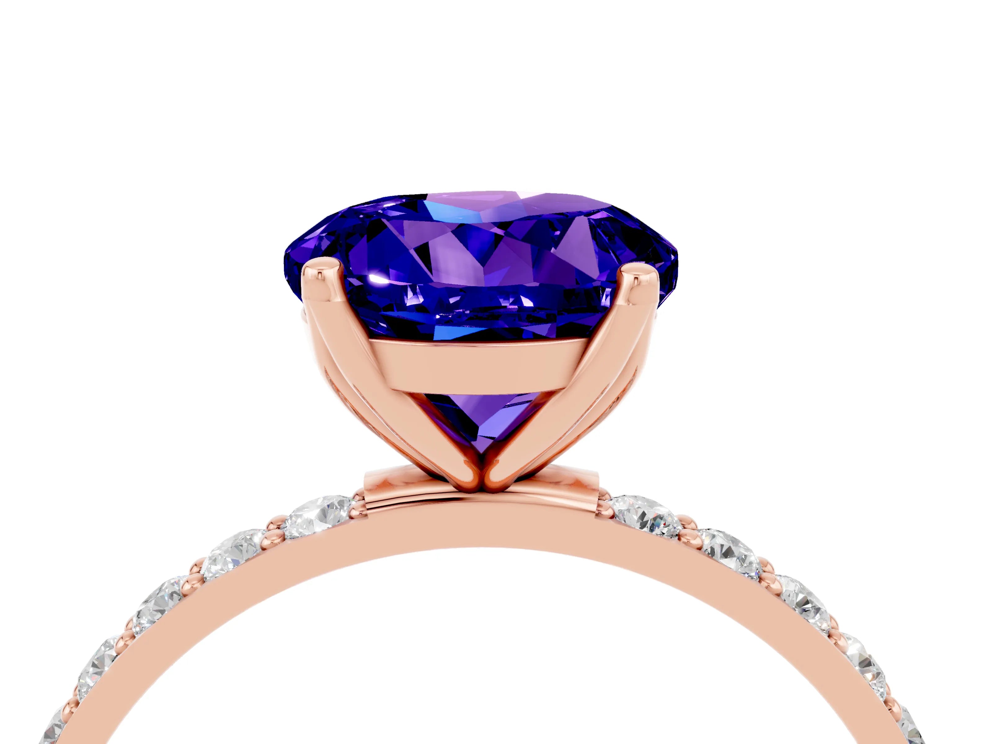 Rose gold Round Cut Tanzanite Solitaire Engagement Ring with Pavé Band and Prong Setting_4