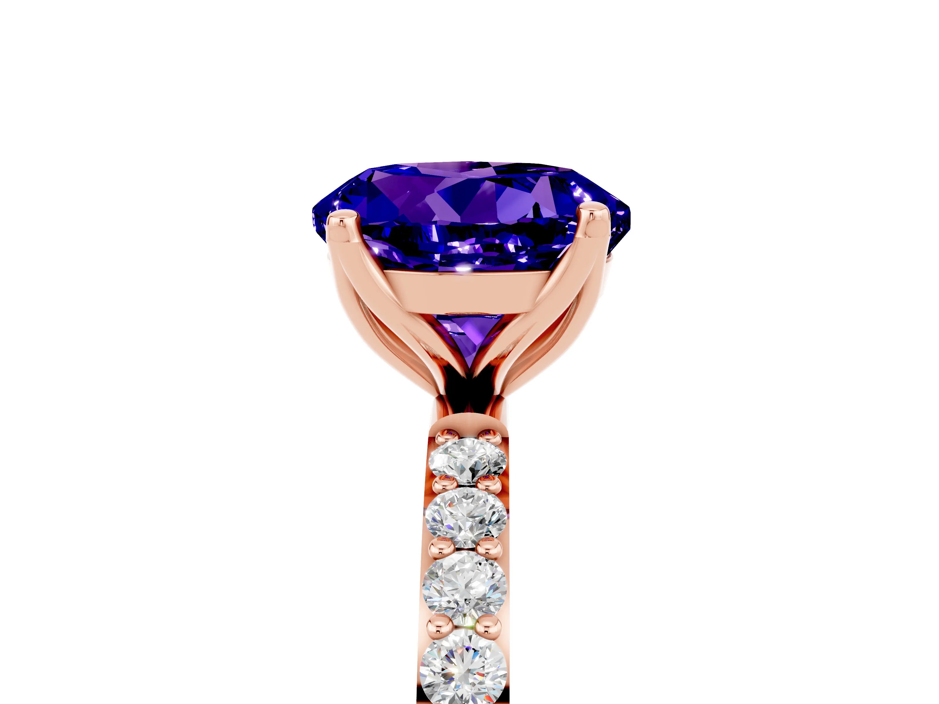 Rose gold Round Cut Tanzanite Solitaire Engagement Ring with Pavé Band and Prong Setting_5