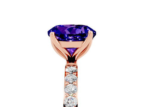 Rose gold Round Cut Tanzanite Solitaire Engagement Ring with Pavé Band and Prong Setting_5