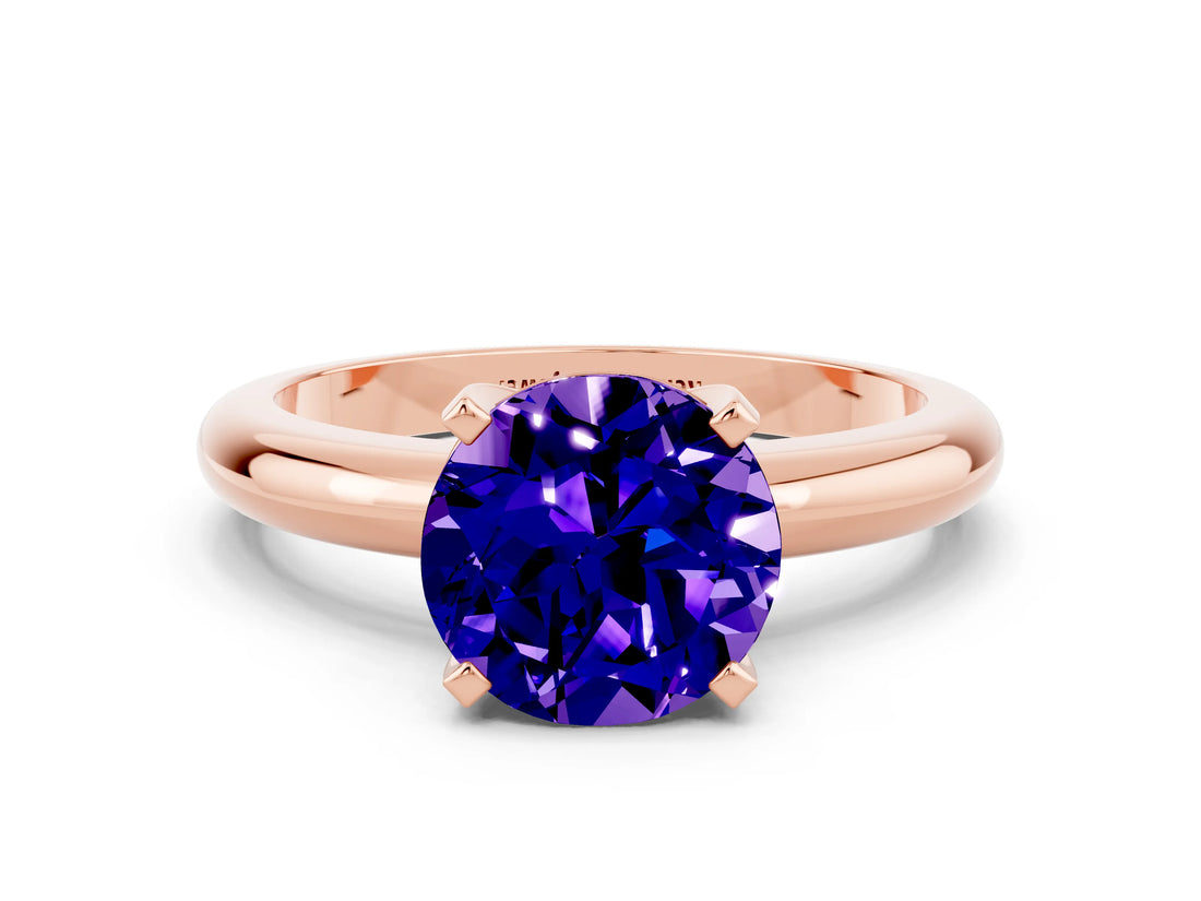 Rose gold Round Cut Tanzanite Solitaire Engagement Ring with Round Band and Four-Prong Setting