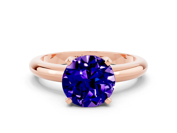 Rose gold Round Cut Tanzanite Solitaire Engagement Ring with Round Band and Four-Prong Setting