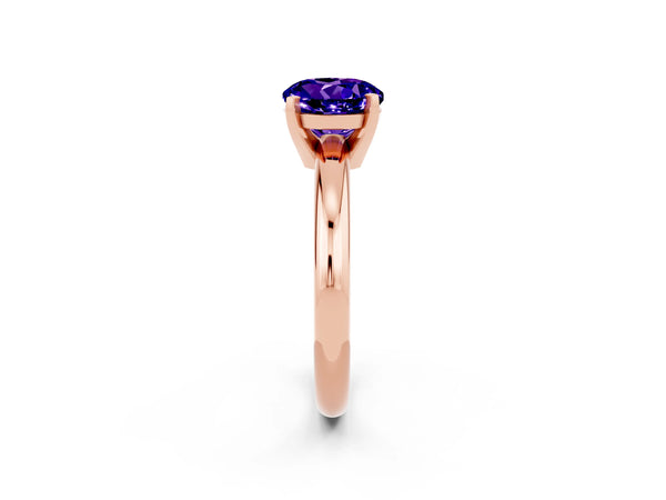 Rose gold Round Cut Tanzanite Solitaire Engagement Ring with Round Band and Four-Prong Setting