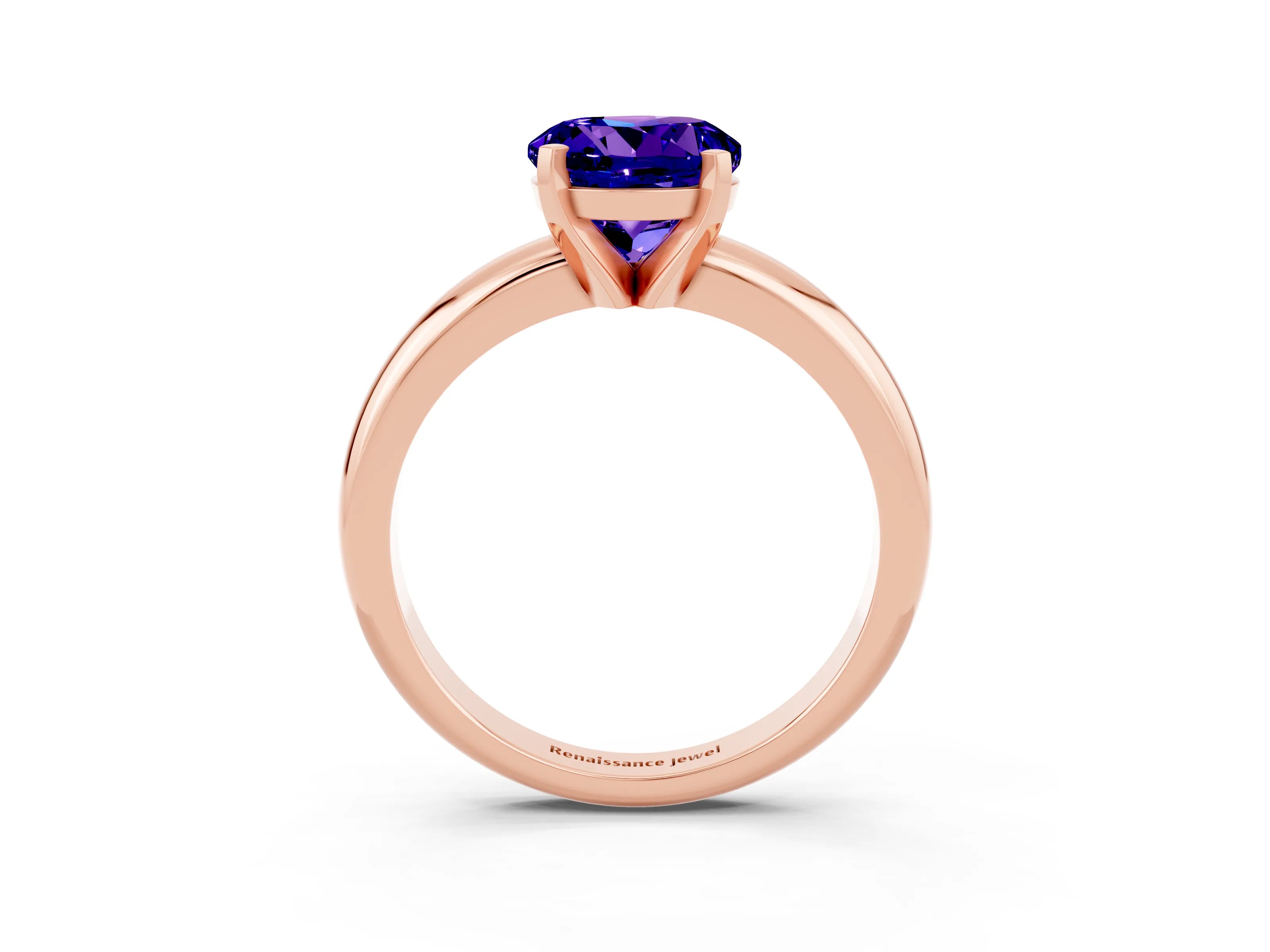 Rose gold Round Cut Tanzanite Solitaire Engagement Ring with Round Band and Four-Prong Setting_3