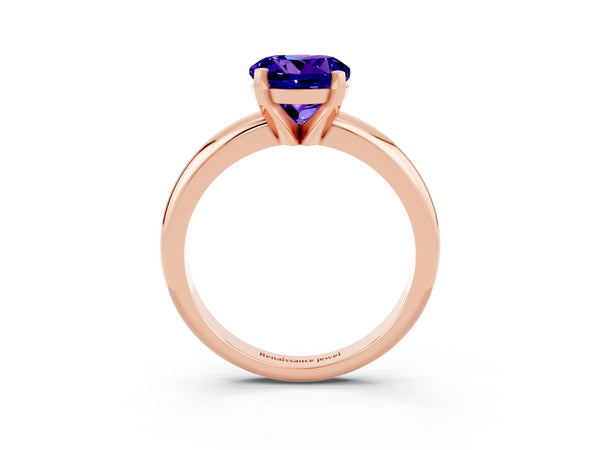 Rose gold Round Cut Tanzanite Solitaire Engagement Ring with Round Band and Four-Prong Setting
