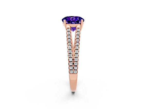 Rose gold Round Cut Tanzanite Solitaire Engagement Ring with Split Shank Pavé Band