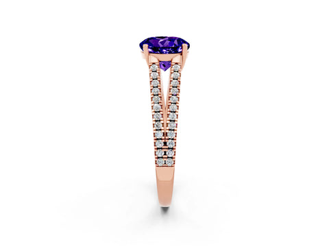 Rose gold Round Cut Tanzanite Solitaire Engagement Ring with Split Shank Pavé Band_2