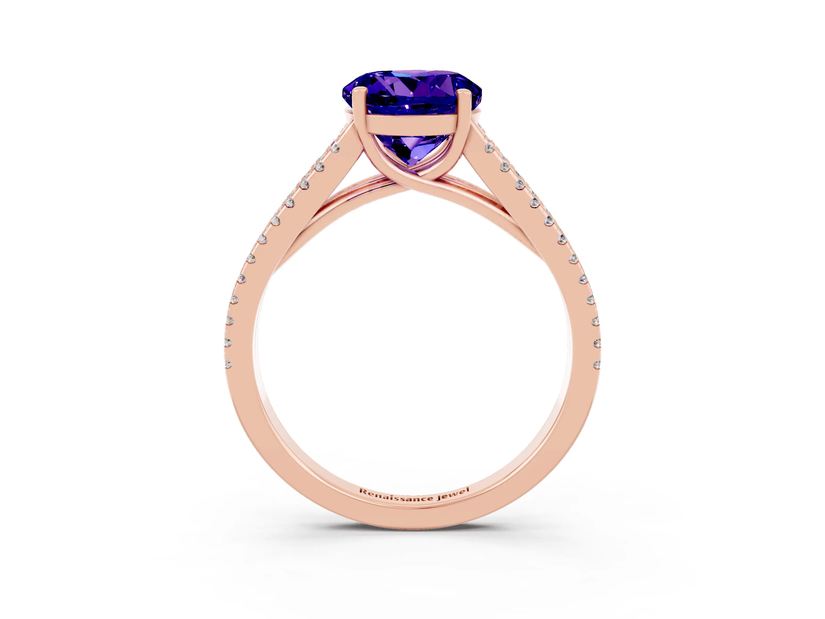Rose gold Round Cut Tanzanite Solitaire Engagement Ring with Split Shank Pavé Band_3